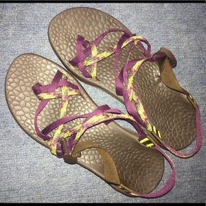 Chaco Z/X2 double straps, purple/green. Worn once!